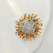 Load image into Gallery viewer, Fabulous Gold &amp; Crystal Moon Star Celestial Brooch Pin Burst Jewelry
