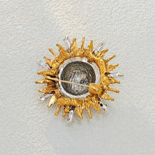 Load image into Gallery viewer, Fabulous Gold &amp; Crystal Moon Star Celestial Brooch Pin Burst Jewelry
