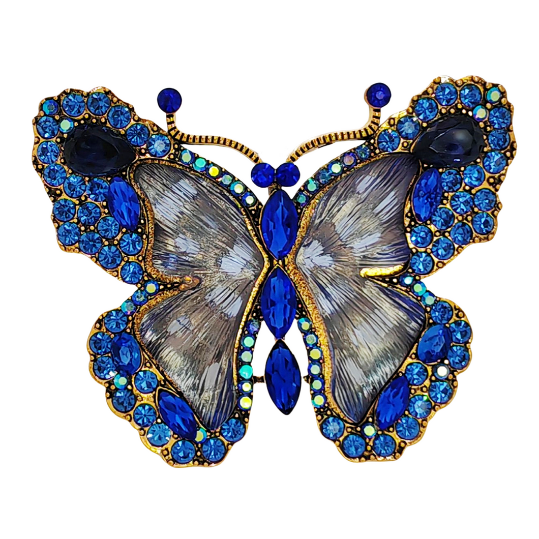 Gorgeous Blue Crystal and Enamel Butterfly Broach Pin Bug Unisex Jewelry