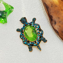 Load image into Gallery viewer, Cute Green Rhinestone Sea Turtle Brooch Pin Beach Jewelry
