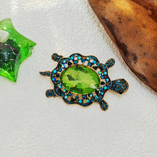 Load image into Gallery viewer, Cute Green Rhinestone Sea Turtle Brooch Pin Beach Jewelry
