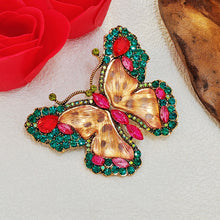 Load image into Gallery viewer, Brillant Green Crystal and Pink Enamel Butterfly Brooch Pin Women Insect Jewelry
