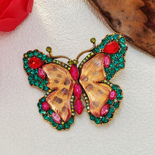 Load image into Gallery viewer, Brillant Green Crystal and Pink Enamel Butterfly Brooch Pin Women Insect Jewelry
