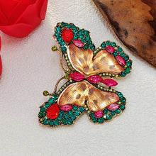 Load image into Gallery viewer, Brillant Green Crystal and Pink Enamel Butterfly Brooch Pin Women Insect Jewelry
