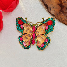 Load image into Gallery viewer, Brillant Green Crystal and Pink Enamel Butterfly Brooch Pin Women Insect Jewelry
