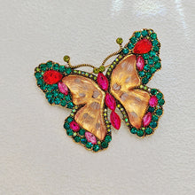 Load image into Gallery viewer, Brillant Green Crystal and Pink Enamel Butterfly Brooch Pin Women Insect Jewelry
