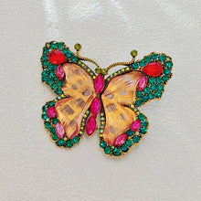 Load image into Gallery viewer, Brillant Green Crystal and Pink Enamel Butterfly Brooch Pin Women Insect Jewelry
