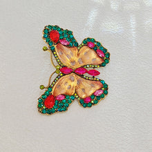 Load image into Gallery viewer, Brillant Green Crystal and Pink Enamel Butterfly Brooch Pin Women Insect Jewelry
