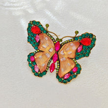 Load image into Gallery viewer, Brillant Green Crystal and Pink Enamel Butterfly Brooch Pin Women Insect Jewelry
