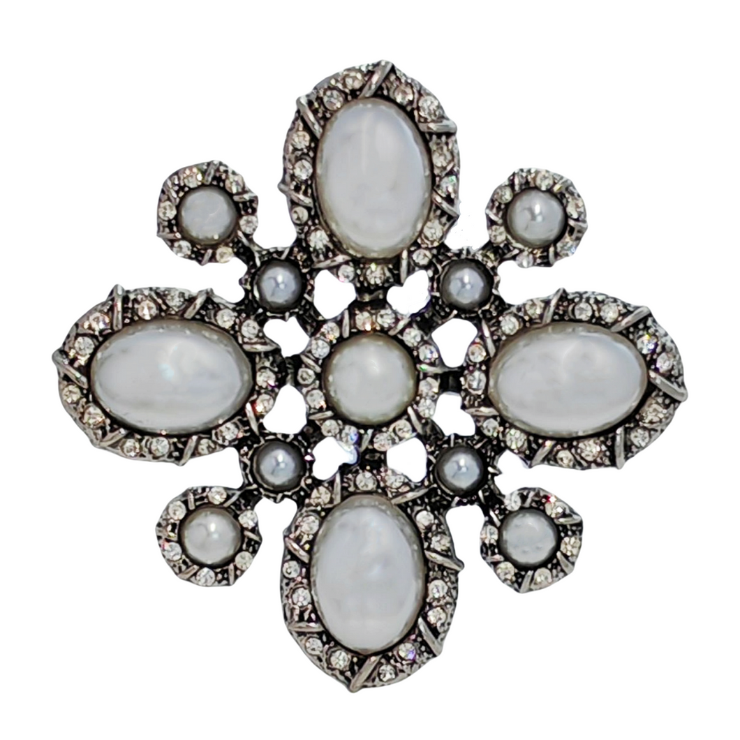 Baroque Vintage Imitated Pearl Cross Brooch Pin Elegancy Jewelry