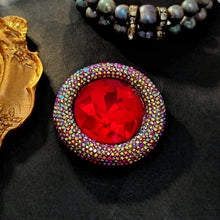 Load image into Gallery viewer, Stunning AB Aurora Borealis Red Rhinestone Round Pin Brooch Vintage Statement Jewelry
