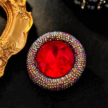 Load image into Gallery viewer, Stunning AB Aurora Borealis Red Rhinestone Round Pin Brooch Vintage Statement Jewelry
