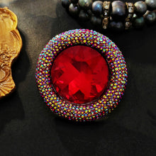 Load image into Gallery viewer, Stunning AB Aurora Borealis Red Rhinestone Round Pin Brooch Vintage Statement Jewelry
