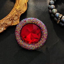 Load image into Gallery viewer, Stunning AB Aurora Borealis Red Rhinestone Round Pin Brooch Vintage Statement Jewelry
