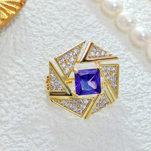 Load image into Gallery viewer, Geometrical Fashion Clear Triangle &amp; Purple Square Stone Brooch pin
