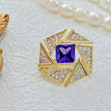 Load image into Gallery viewer, Geometrical Fashion Clear Triangle &amp; Purple Square Stone Brooch pin
