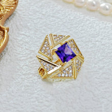 Load image into Gallery viewer, Geometrical Fashion Clear Triangle &amp; Purple Square Stone Brooch pin
