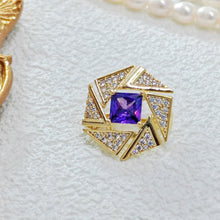 Load image into Gallery viewer, Geometrical Fashion Clear Triangle &amp; Purple Square Stone Brooch pin
