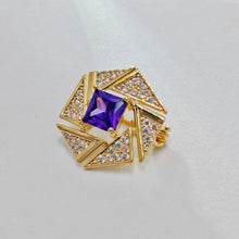 Load image into Gallery viewer, Geometrical Fashion Clear Triangle &amp; Purple Square Stone Brooch pin
