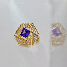 Load image into Gallery viewer, Geometrical Fashion Clear Triangle &amp; Purple Square Stone Brooch pin
