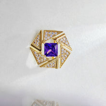 Load image into Gallery viewer, Geometrical Fashion Clear Triangle &amp; Purple Square Stone Brooch pin
