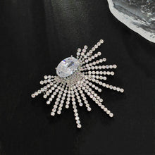 Load image into Gallery viewer, Stunning Splendid Silver Tone Cubic Zircon Sunburst Brooch Pin Daily Wear Jewelry
