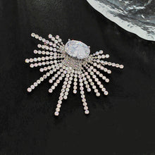 Load image into Gallery viewer, Stunning Splendid Silver Tone Cubic Zircon Sunburst Brooch Pin Daily Wear Jewelry
