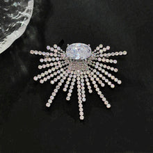 Load image into Gallery viewer, Stunning Splendid Silver Tone Cubic Zircon Sunburst Brooch Pin Daily Wear Jewelry
