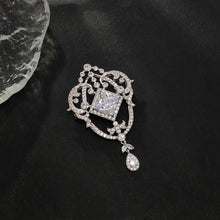 Load image into Gallery viewer, Magnificent Silver tone Opens Garland Style Square Stone Accent Brooch with Pearl Drop
