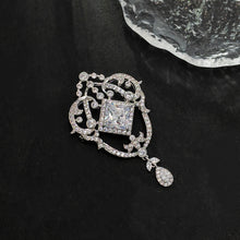 Load image into Gallery viewer, Magnificent Silver tone Opens Garland Style Square Stone Accent Brooch with Pearl Drop
