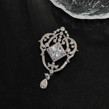 Load image into Gallery viewer, Magnificent Silver tone Opens Garland Style Square Stone Accent Brooch with Pearl Drop
