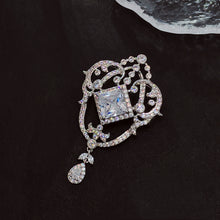 Load image into Gallery viewer, Magnificent Silver tone Opens Garland Style Square Stone Accent Brooch with Pearl Drop
