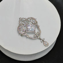 Load image into Gallery viewer, Magnificent Silver tone Opens Garland Style Square Stone Accent Brooch with Pearl Drop
