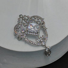 Load image into Gallery viewer, Magnificent Silver tone Opens Garland Style Square Stone Accent Brooch with Pearl Drop
