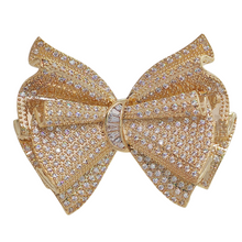 Load image into Gallery viewer, Stunning Gold Tone CZ Fold Bow Tie Brooch Pin Luxury Party Accessory
