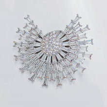 Load image into Gallery viewer, Stunning Glitter Silver Tone Baguette Cut Clear CZ Spike Sunshine Pin Burst Sunburst Jewelry
