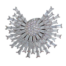 Load image into Gallery viewer, Stunning Glitter Silver Tone Baguette Cut Clear CZ Spike Sunshine Pin Burst Sunburst Jewelry
