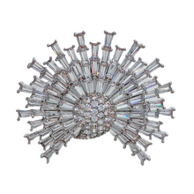 Load image into Gallery viewer, Stunning Glitter Silver Tone Baguette Cut Clear CZ Spike Sunshine Pin Burst Sunburst Jewelry
