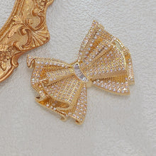 Load image into Gallery viewer, Stunning Gold Tone CZ Fold Bow Tie Brooch Pin Luxury Party Accessory
