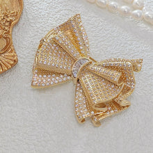 Load image into Gallery viewer, Stunning Gold Tone CZ Fold Bow Tie Brooch Pin Luxury Party Accessory
