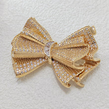 Load image into Gallery viewer, Stunning Gold Tone CZ Fold Bow Tie Brooch Pin Luxury Party Accessory
