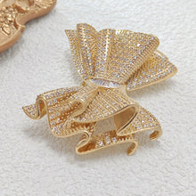 Load image into Gallery viewer, Stunning Gold Tone CZ Fold Bow Tie Brooch Pin Luxury Party Accessory
