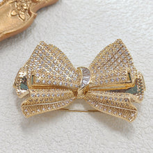 Load image into Gallery viewer, Stunning Gold Tone CZ Fold Bow Tie Brooch Pin Luxury Party Accessory
