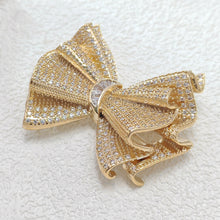 Load image into Gallery viewer, Stunning Gold Tone CZ Fold Bow Tie Brooch Pin Luxury Party Accessory
