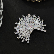 Load image into Gallery viewer, Stunning Glitter Silver Tone Baguette Cut Clear CZ Spike Sunshine Pin Burst Sunburst Jewelry
