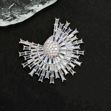 Load image into Gallery viewer, Stunning Glitter Silver Tone Baguette Cut Clear CZ Spike Sunshine Pin Burst Sunburst Jewelry
