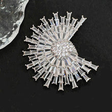 Load image into Gallery viewer, Stunning Glitter Silver Tone Baguette Cut Clear CZ Spike Sunshine Pin Burst Sunburst Jewelry
