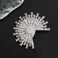 Load image into Gallery viewer, Stunning Glitter Silver Tone Baguette Cut Clear CZ Spike Sunshine Pin Burst Sunburst Jewelry
