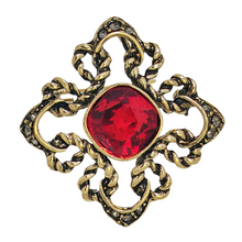 Load image into Gallery viewer, Fabulous Vintage Art Nouveau Red Rhinestone Brooch Pin Cross Jewely
