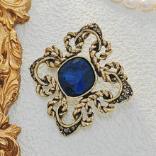 Load image into Gallery viewer, Gorgeous Vintage Blue Rhinestone Art Nouveau Broach Pin Cross Jewely
